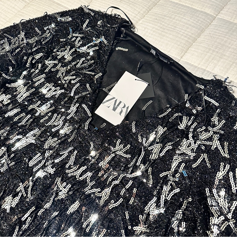 ZARA NWT WOMAN FRINGED SEQUIN MINI SHIFT DRESS